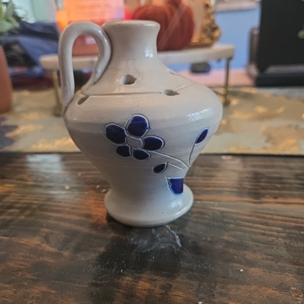 Ceramic Vase with Blue Floral Design
